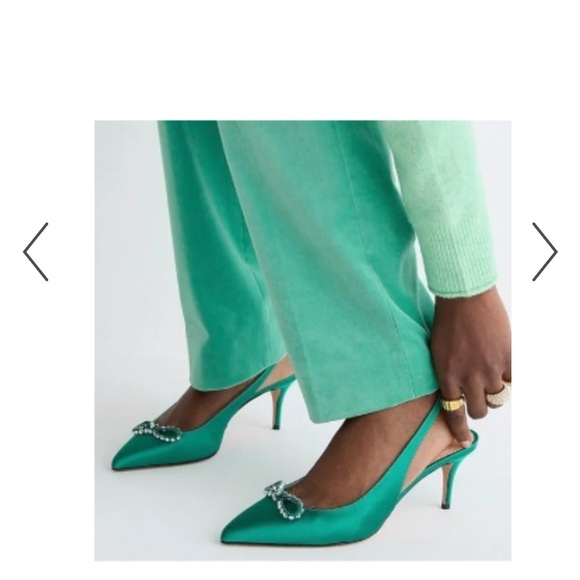“J Crew,Colette” satin emerald green slingback with  embellished bow; size 7.5 - Picture 4 of 12